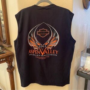 Vintage Harley-Davidson 2003 Men Black Orange Aspen Valley Graphic T-Shirt -XL